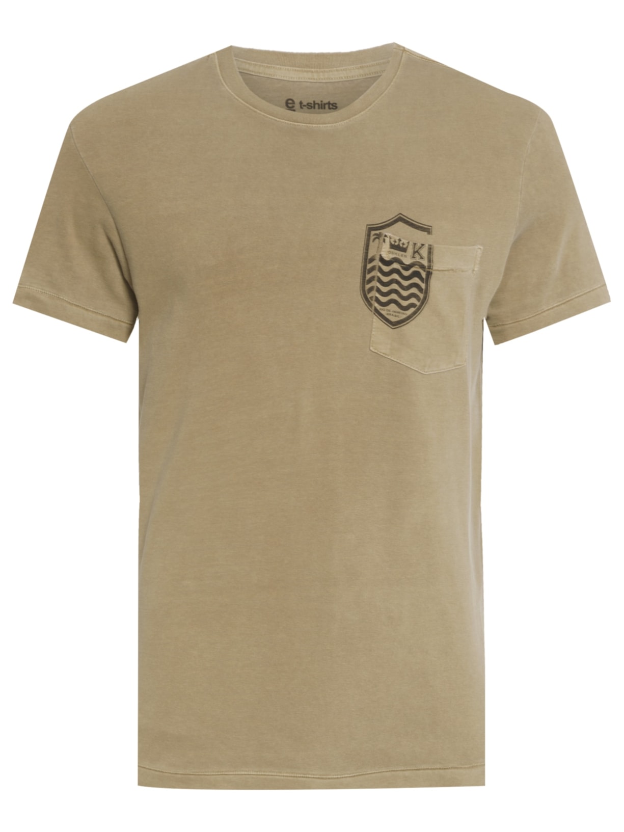 Camiseta Masculina  Manga Curta Bolso Brasão Bege Osklen