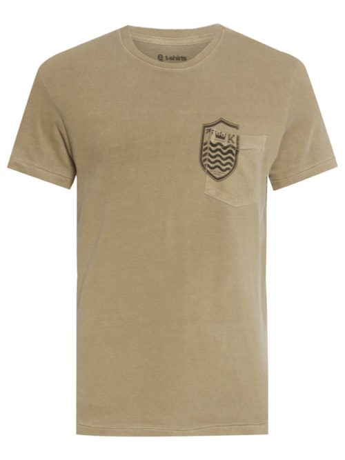 Camiseta Masculina Manga Curta Bolso Brasão - Bege