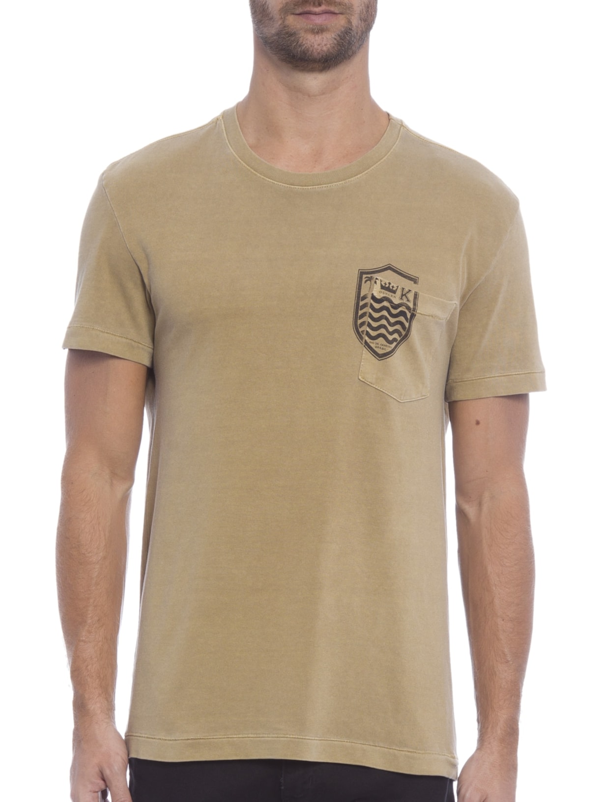 Camiseta Masculina  Manga Curta Bolso Brasão Bege Osklen