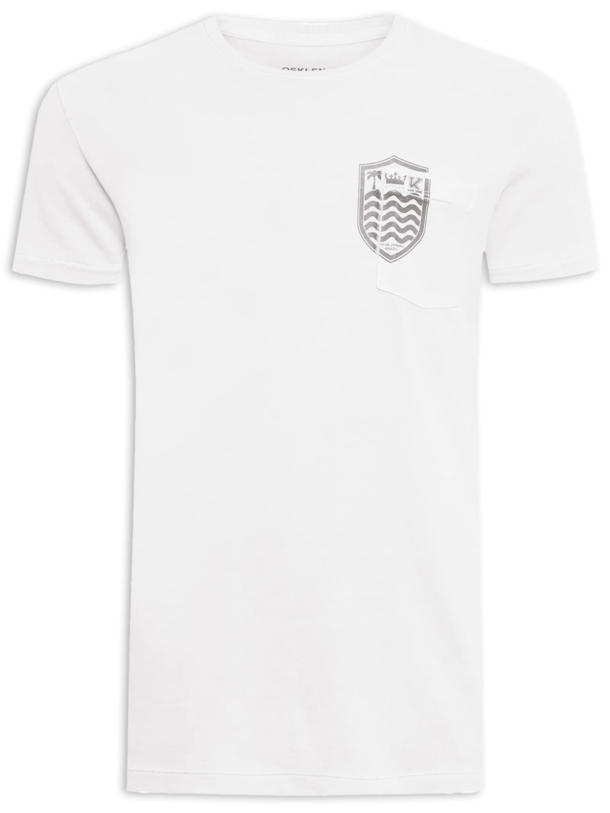 Camiseta Masculina Manga Curta Bolso Brasão - Branco