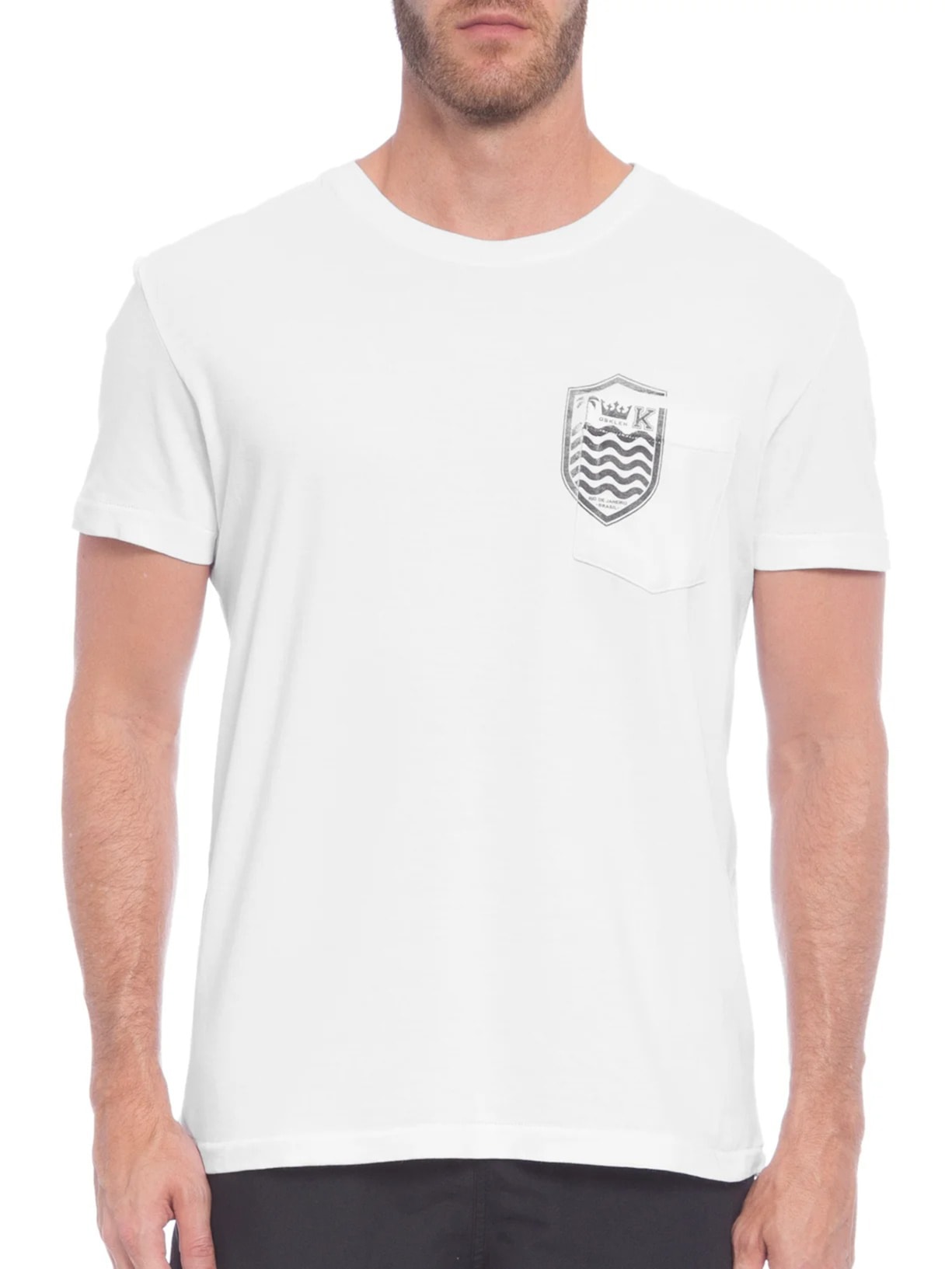 Camiseta Masculina Manga Curta Bolso Brasão Branco Osklen