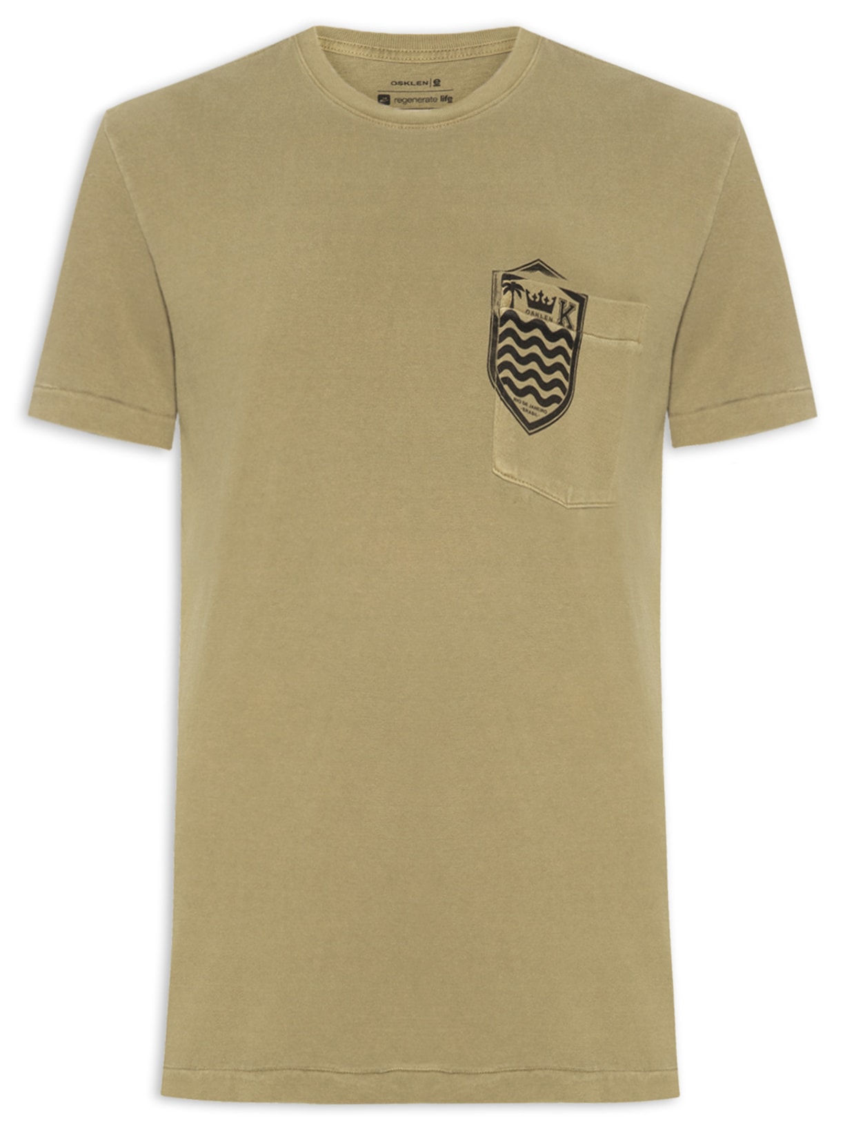 Camiseta Masculina Manga Curta Bolso Brasão - Marrom