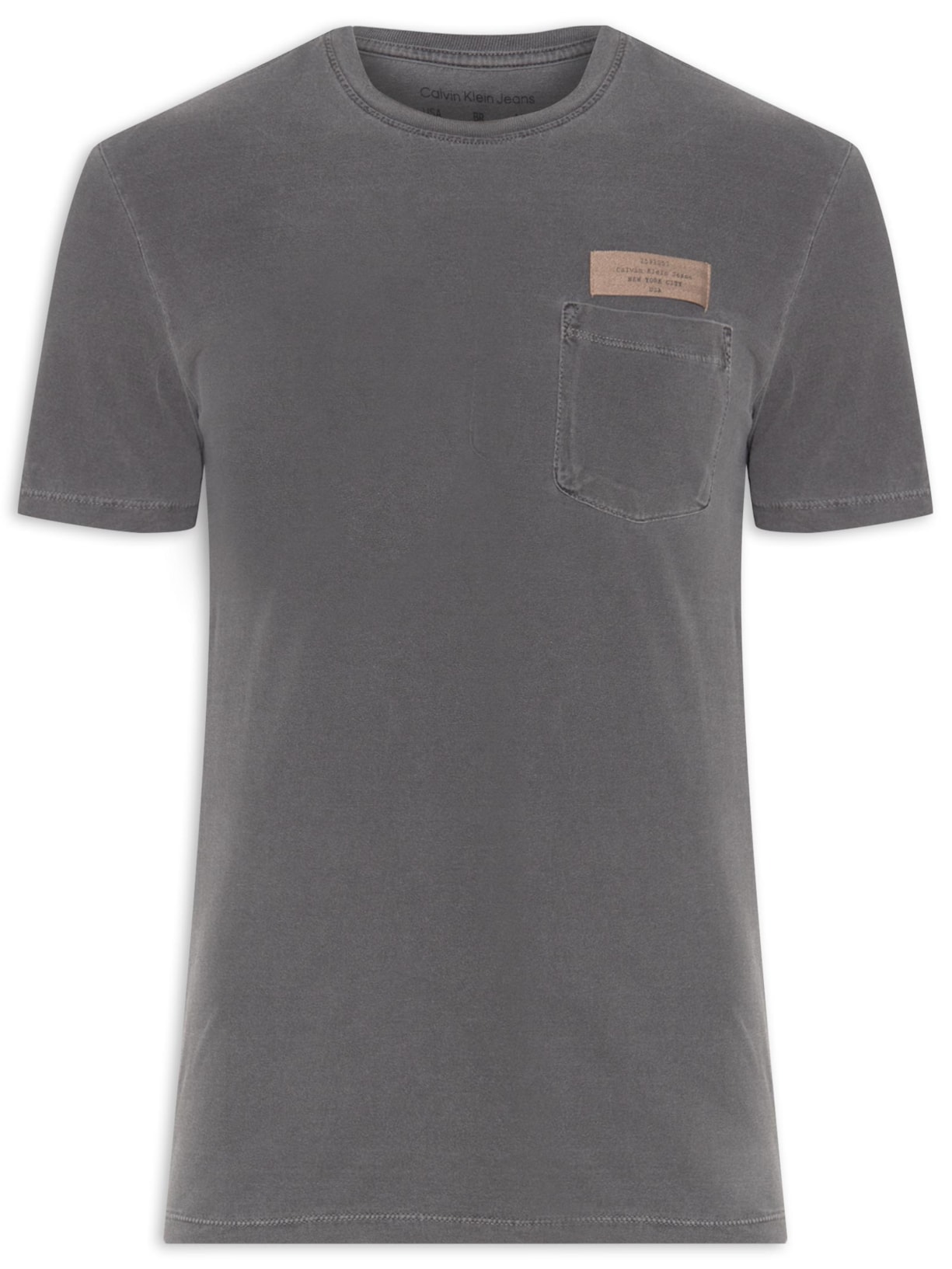 Camiseta Masculina Manga Curta Bolso Etq Vintage - Cinza