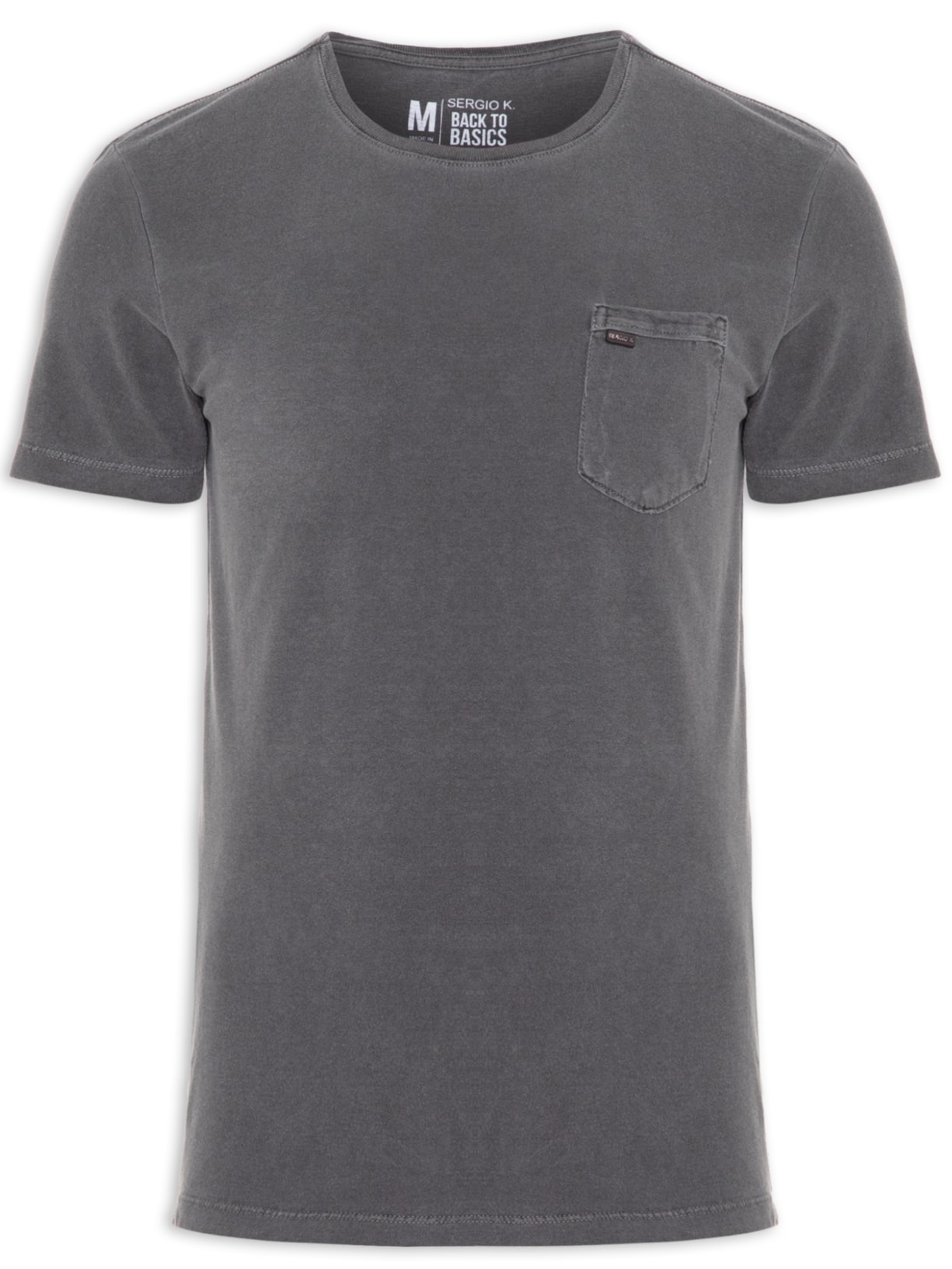 Camiseta Masculina Manga Curta Bolso Stone - Cinza