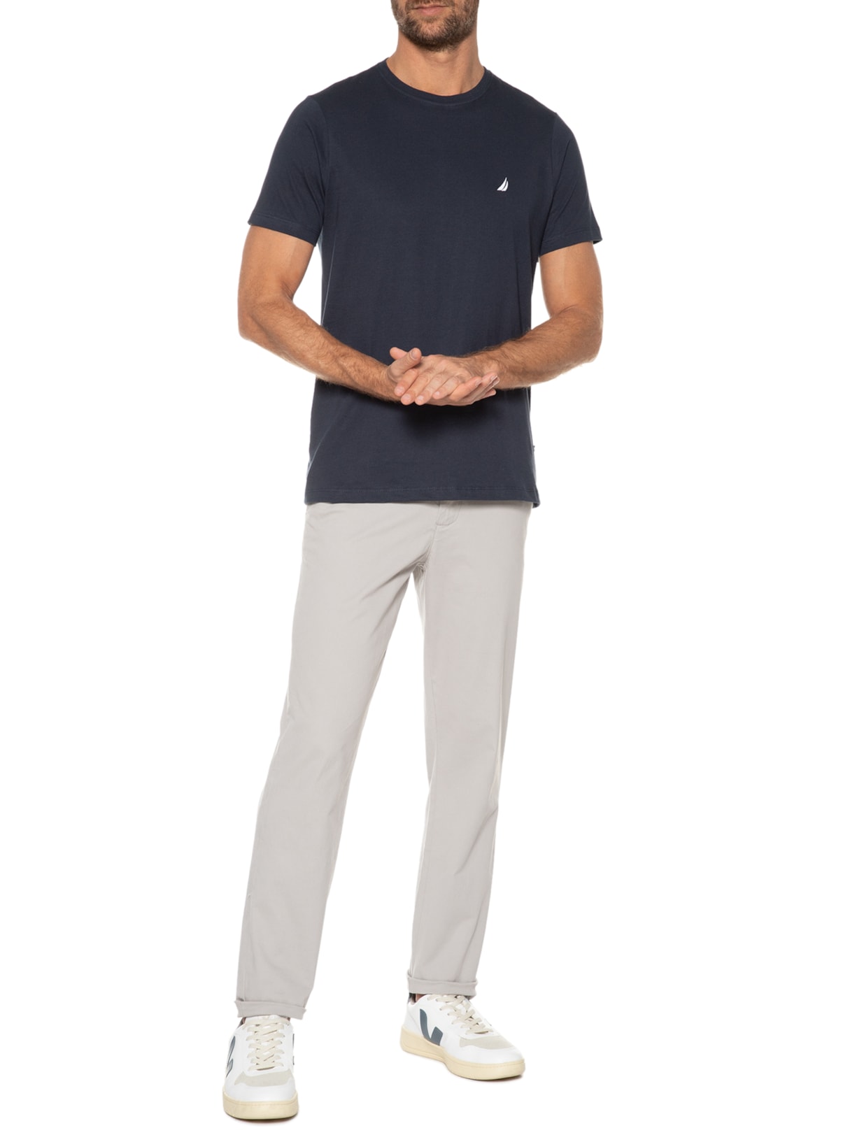 Camiseta Masculina Manga Curta Bordada Azul Nautica