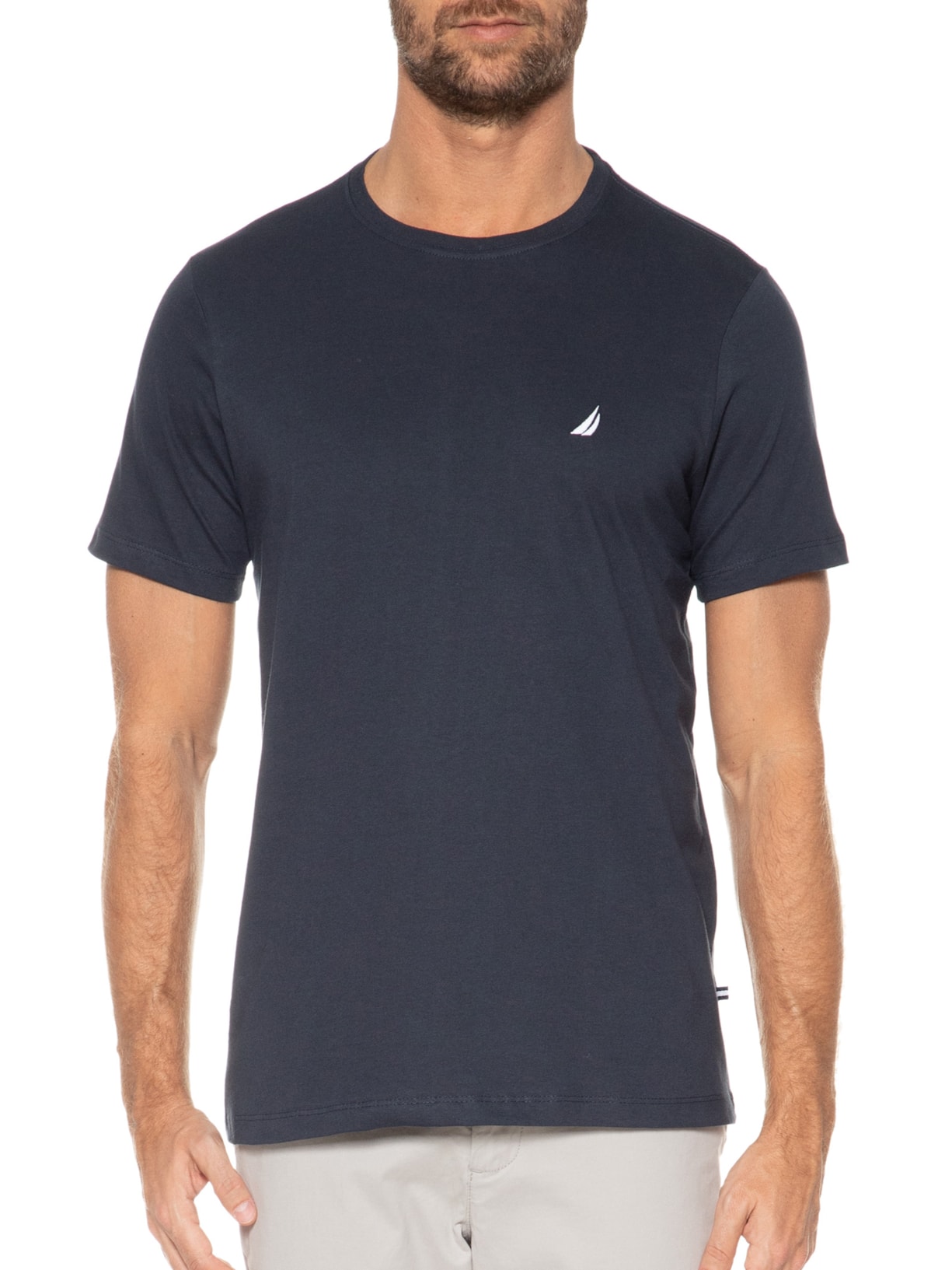 Camiseta Masculina Manga Curta Bordada Azul Nautica