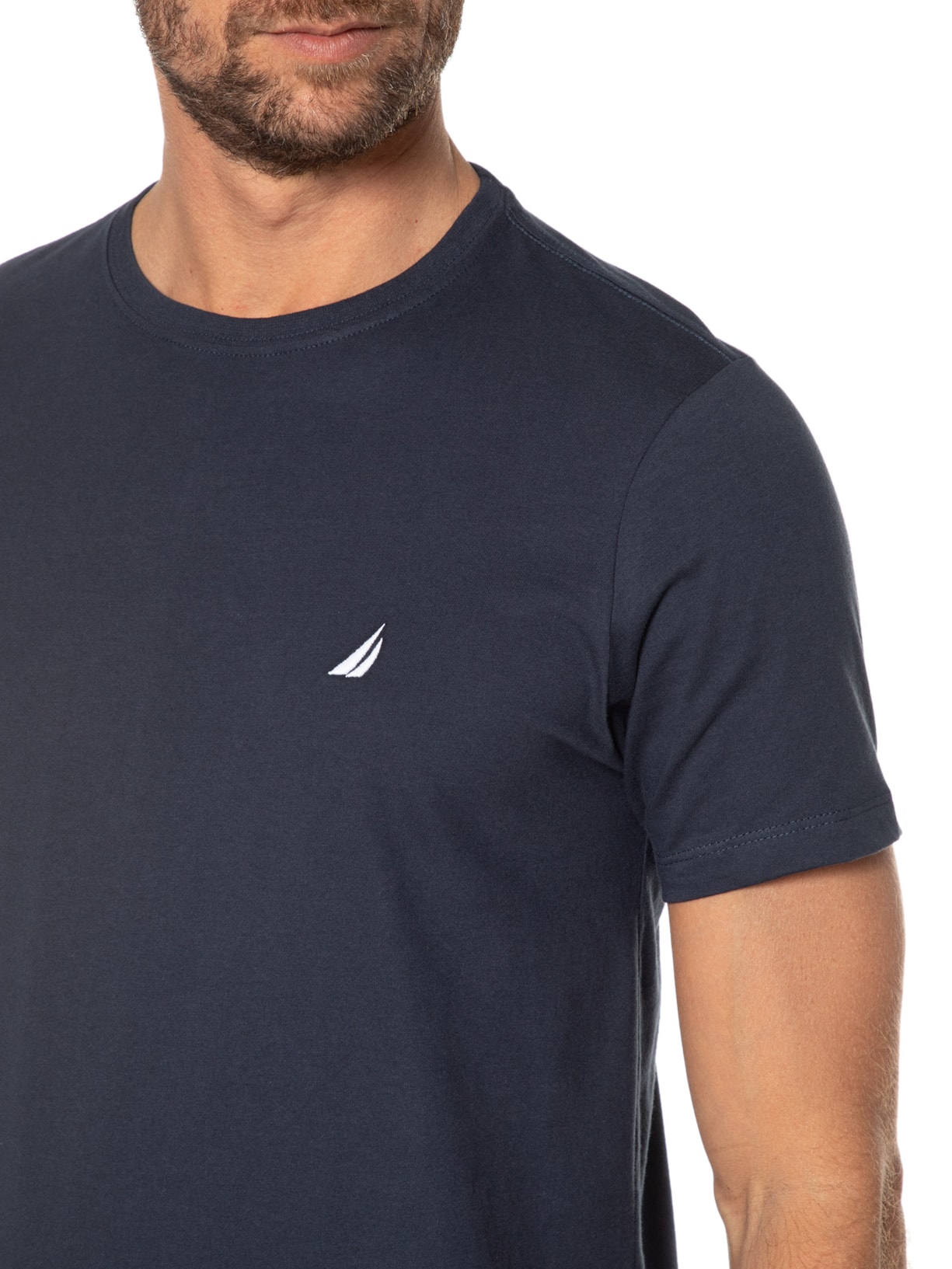 Camiseta Masculina Manga Curta Bordada Azul Nautica