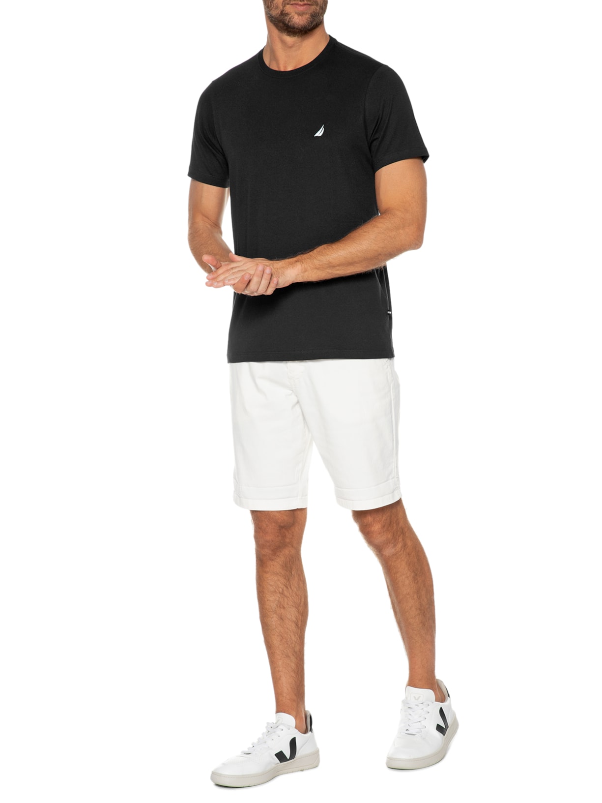 Camiseta Masculina Manga Curta Bordada Preto Nautica