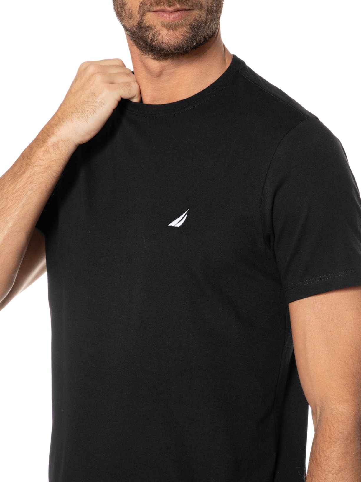 Camiseta Masculina Manga Curta Bordada Preto Nautica