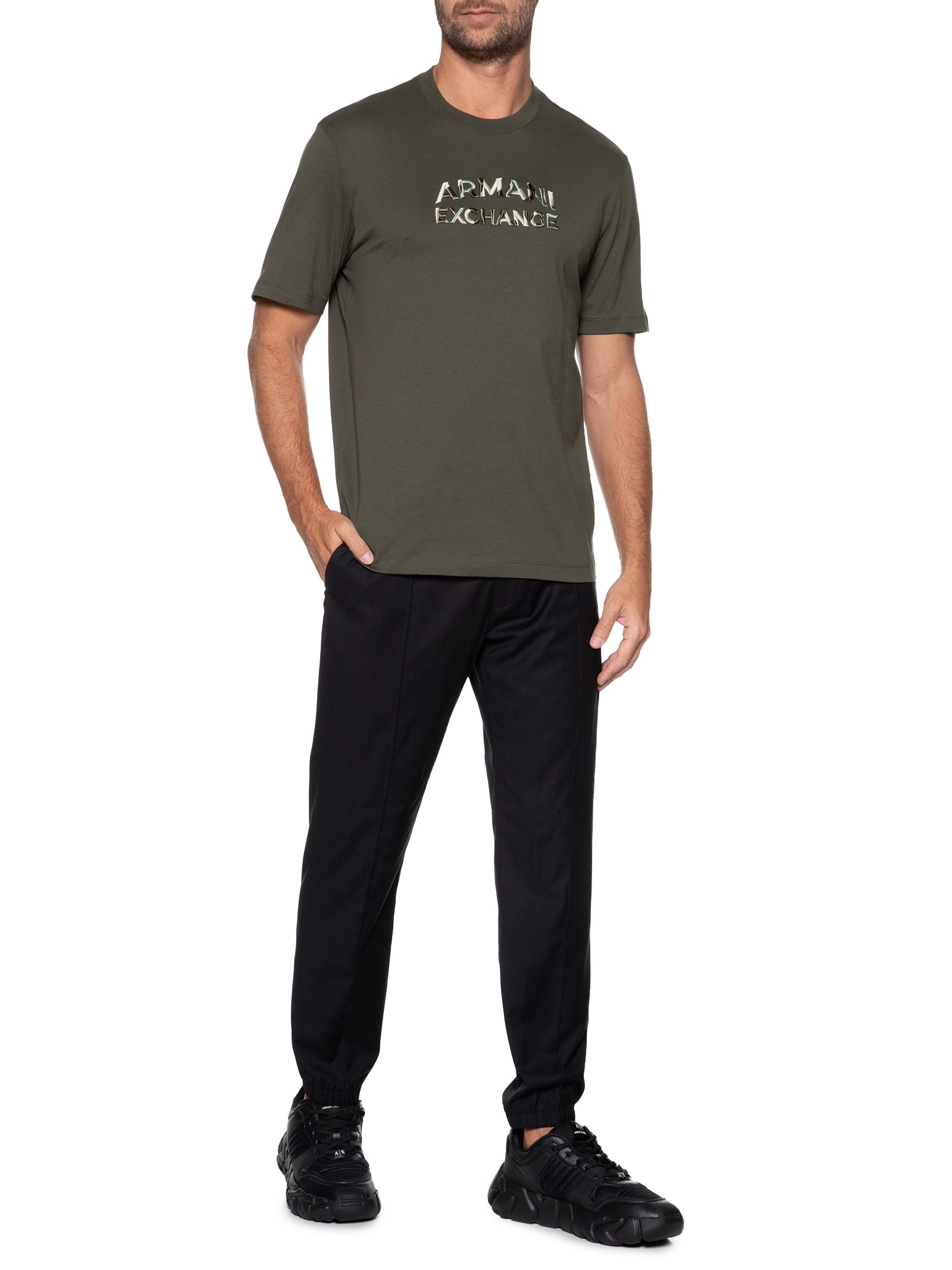 Armani Exchange - Camiseta Masculina Manga Curta Bordada - Verde