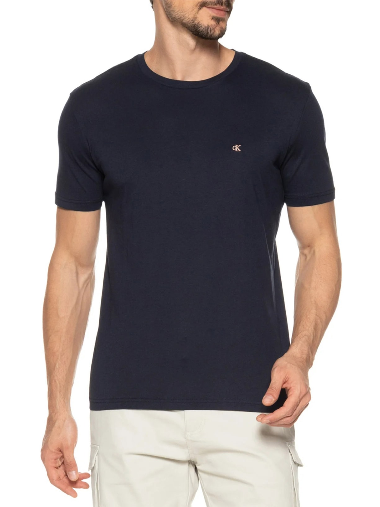 Camiseta Masculina Manga Curta Bordado Azul Calvin Klein Jeans