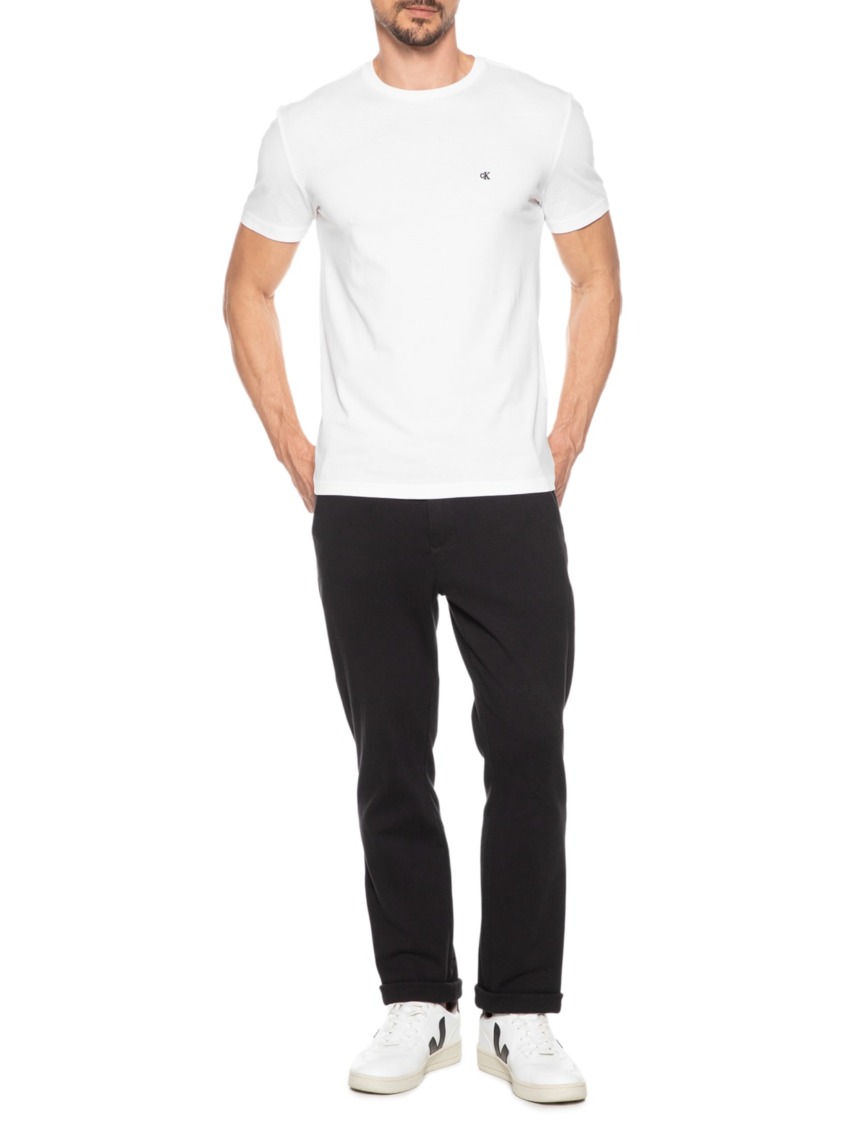 Camiseta Masculina Manga Curta Bordado Branco  Calvin Klein Jeans