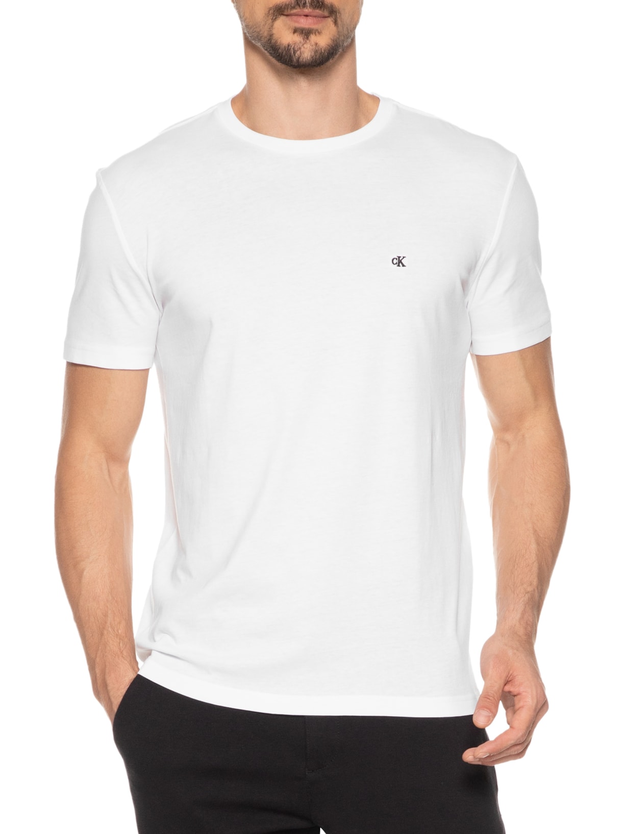 Camiseta Masculina Manga Curta Bordado Branco  Calvin Klein Jeans