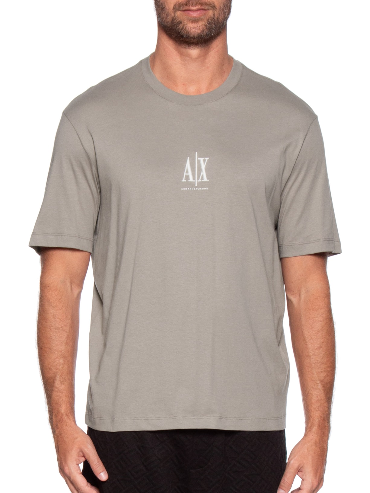 Camiseta Masculina Manga Curta Bordado Logo Bege Armani Exchange