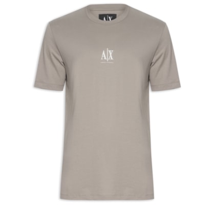 Camiseta Masculina Manga Curta Bordado Logo - Bege