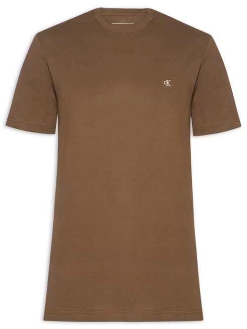 Camiseta Masculina Manga Curta Bordado - Marrom