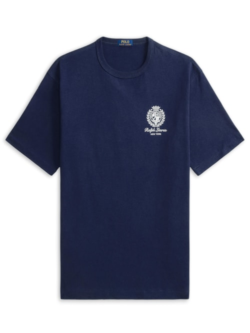 Camiseta Masculina Manga Curta Bordado Preppy - Azul