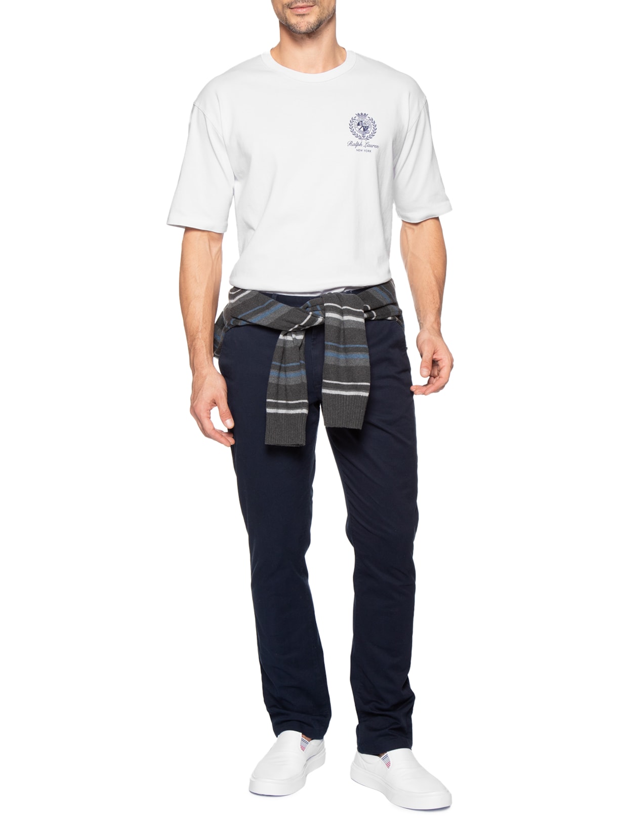 Camiseta Masculina Manga Curta Bordado Preppy Branco Polo Ralph Lauren