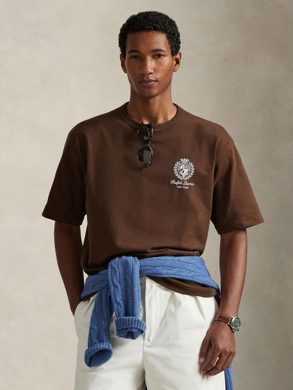 Camiseta Masculina Manga Curta Bordado Preppy Marrom Polo Ralph Lauren