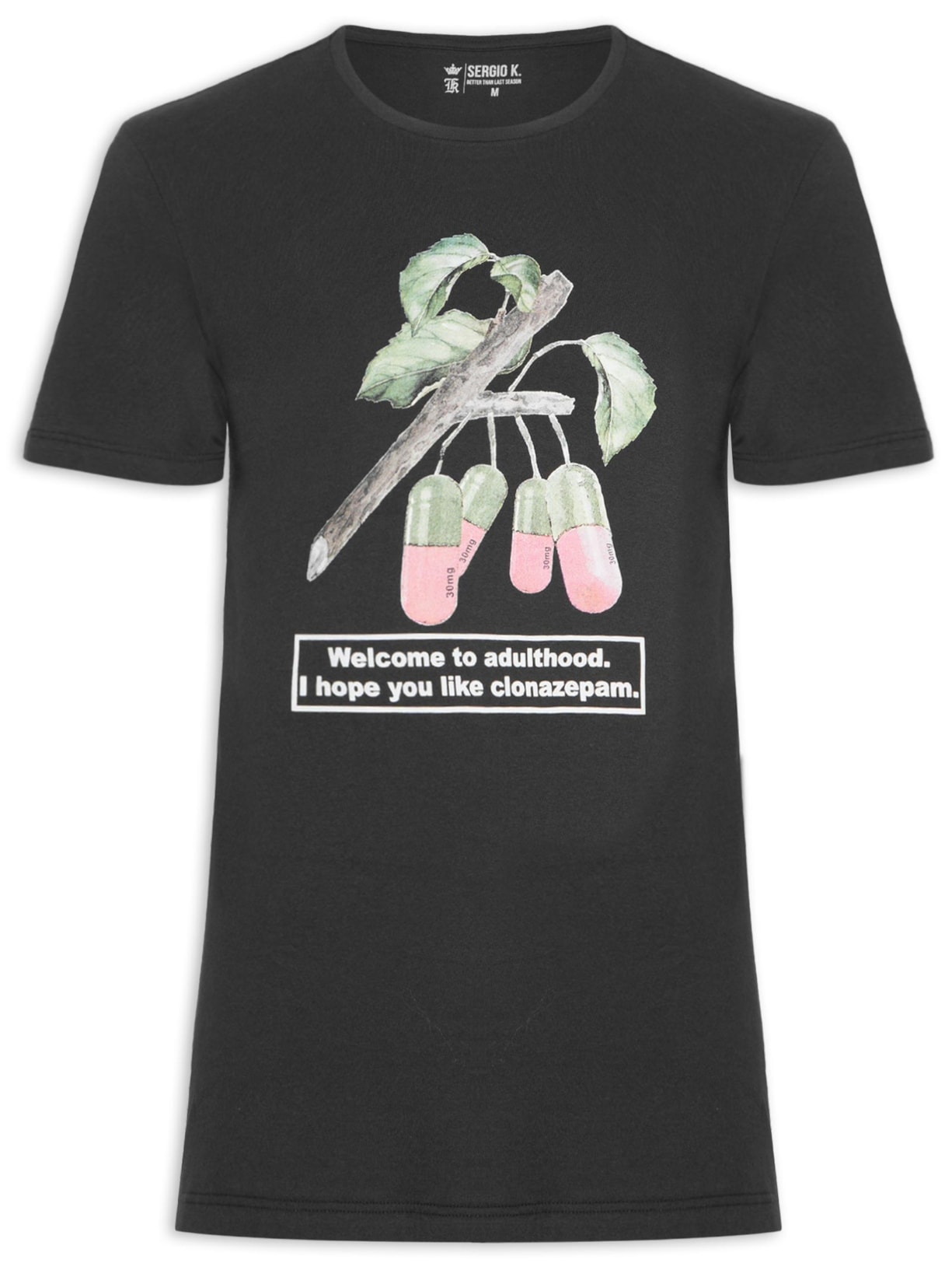 Camiseta Masculina Manga Curta Botânica Pills Preto Sergio K