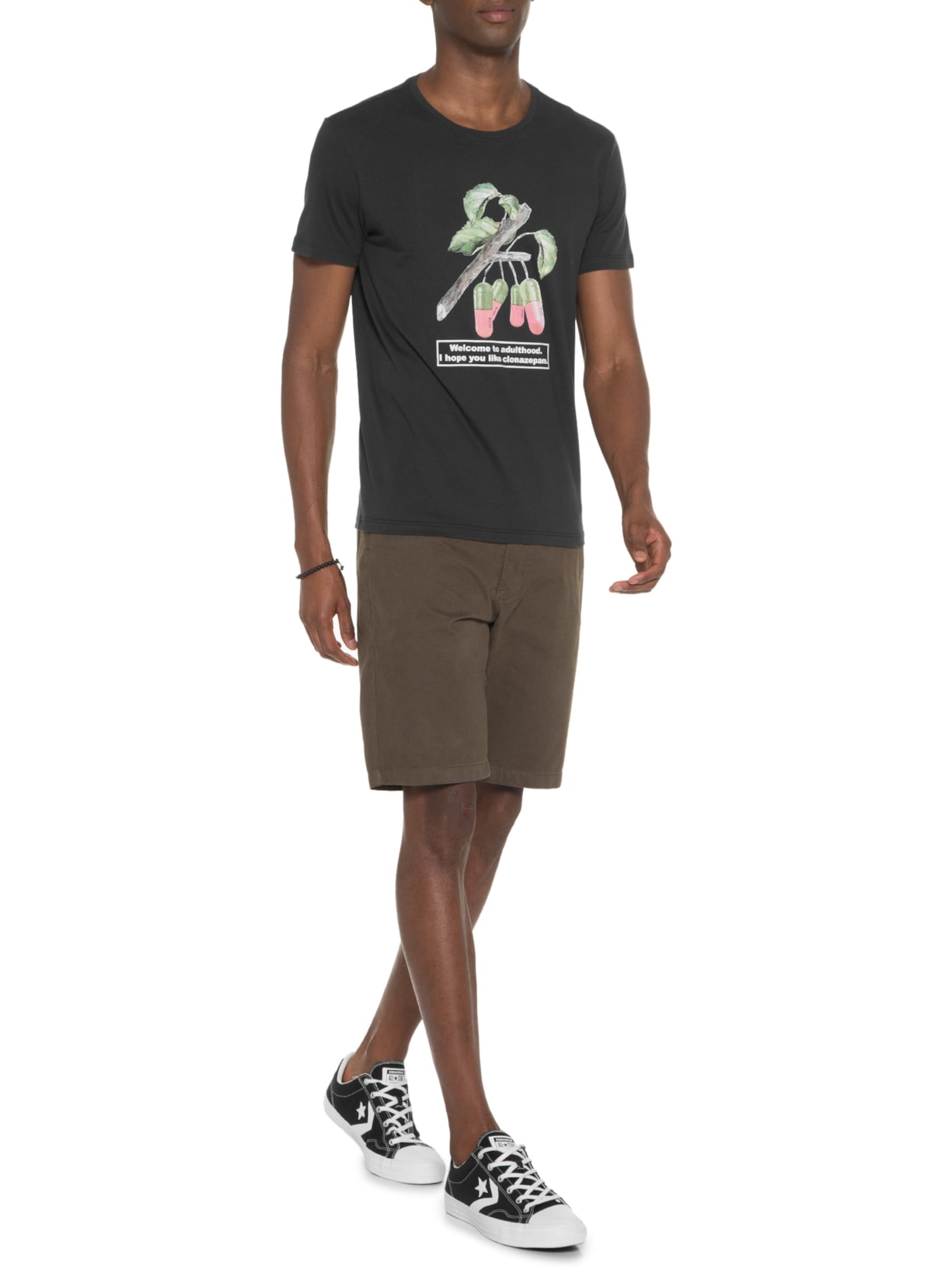 Camiseta Masculina Manga Curta Botânica Pills Preto Sergio K