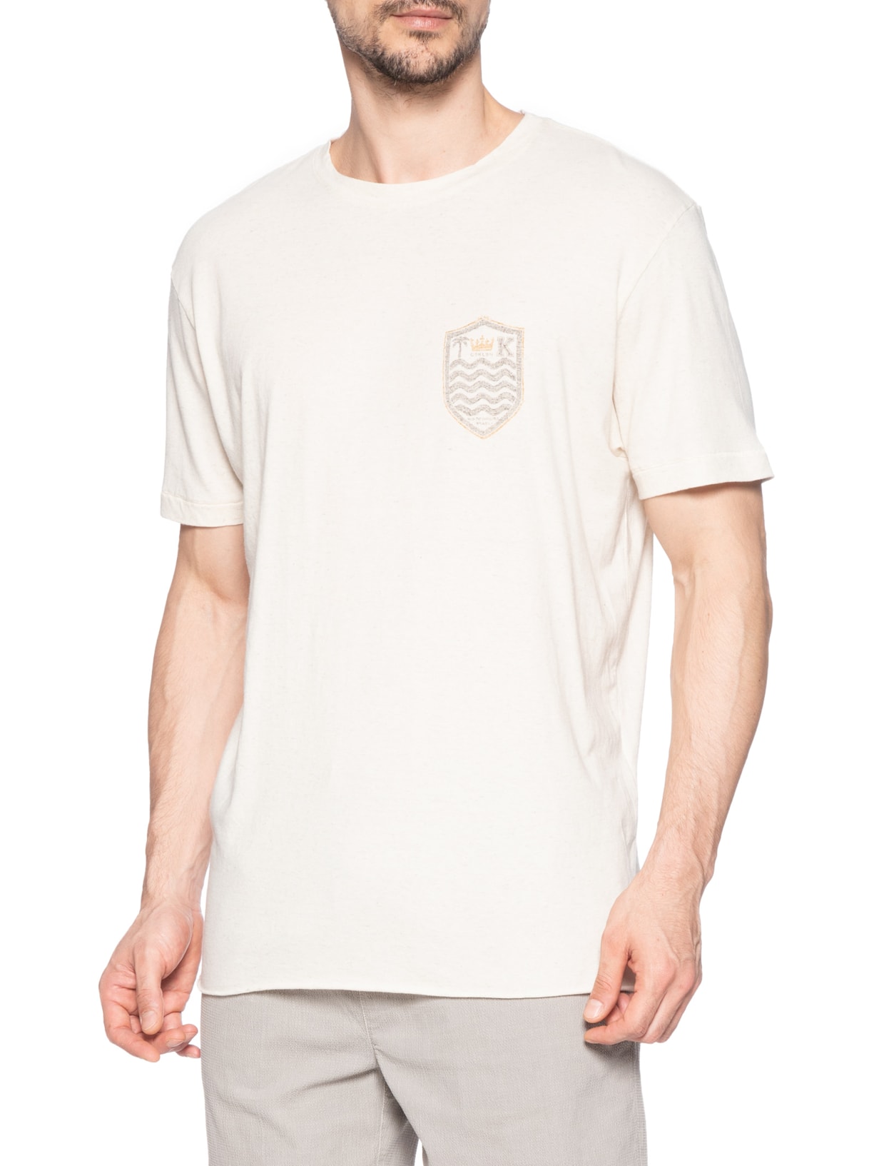 Camiseta Masculina Manga Curta Brasão Rustic Linen Bege Osklen