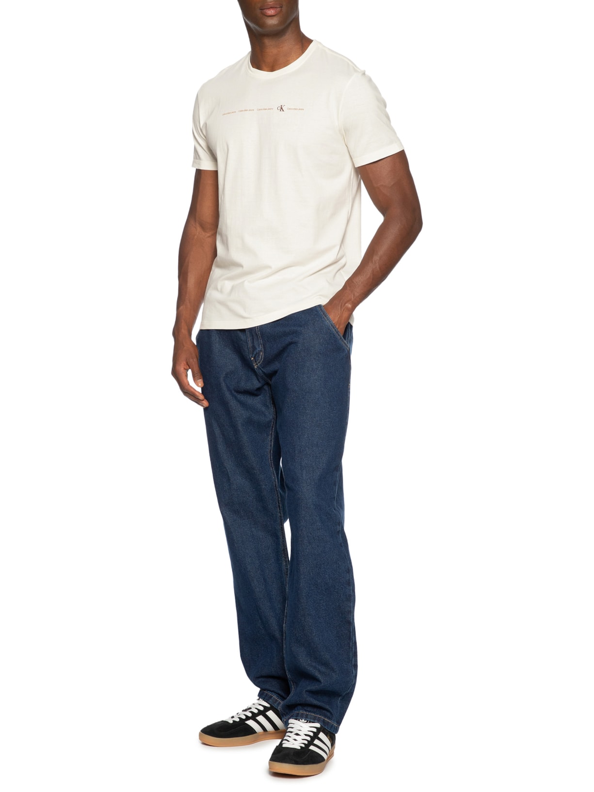 Camiseta Masculina Manga Curta CKJ Logo Branco Calvin Klein Jeans