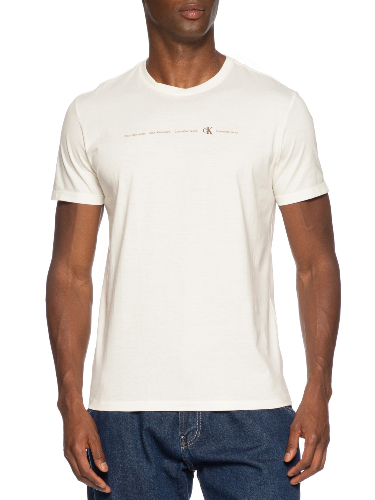 Camiseta Masculina Manga Curta CKJ Logo Branco Calvin Klein Jeans