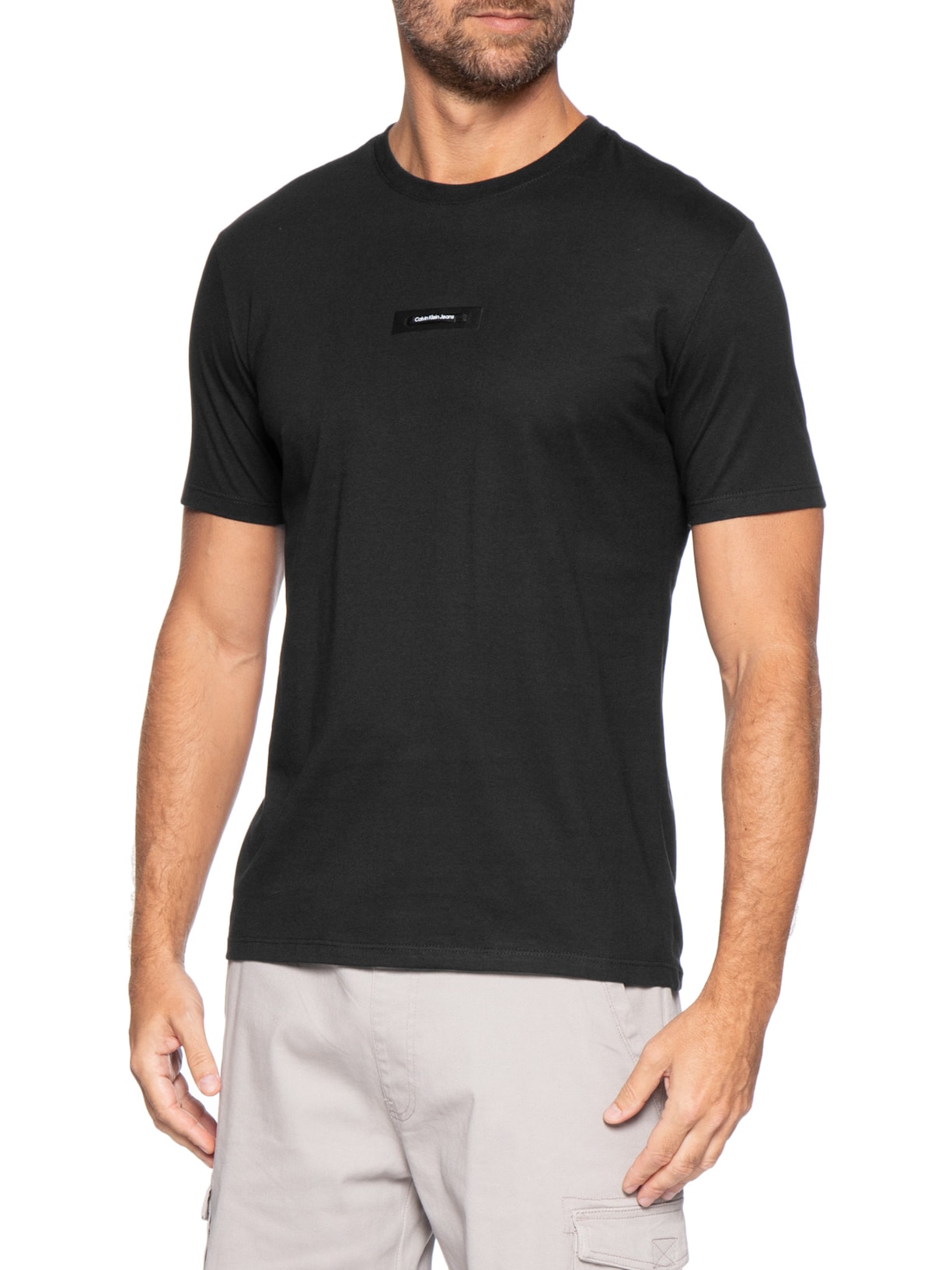 Camiseta Masculina Manga Curta CKJ Logo Leath Preto Calvin Klein Jeans