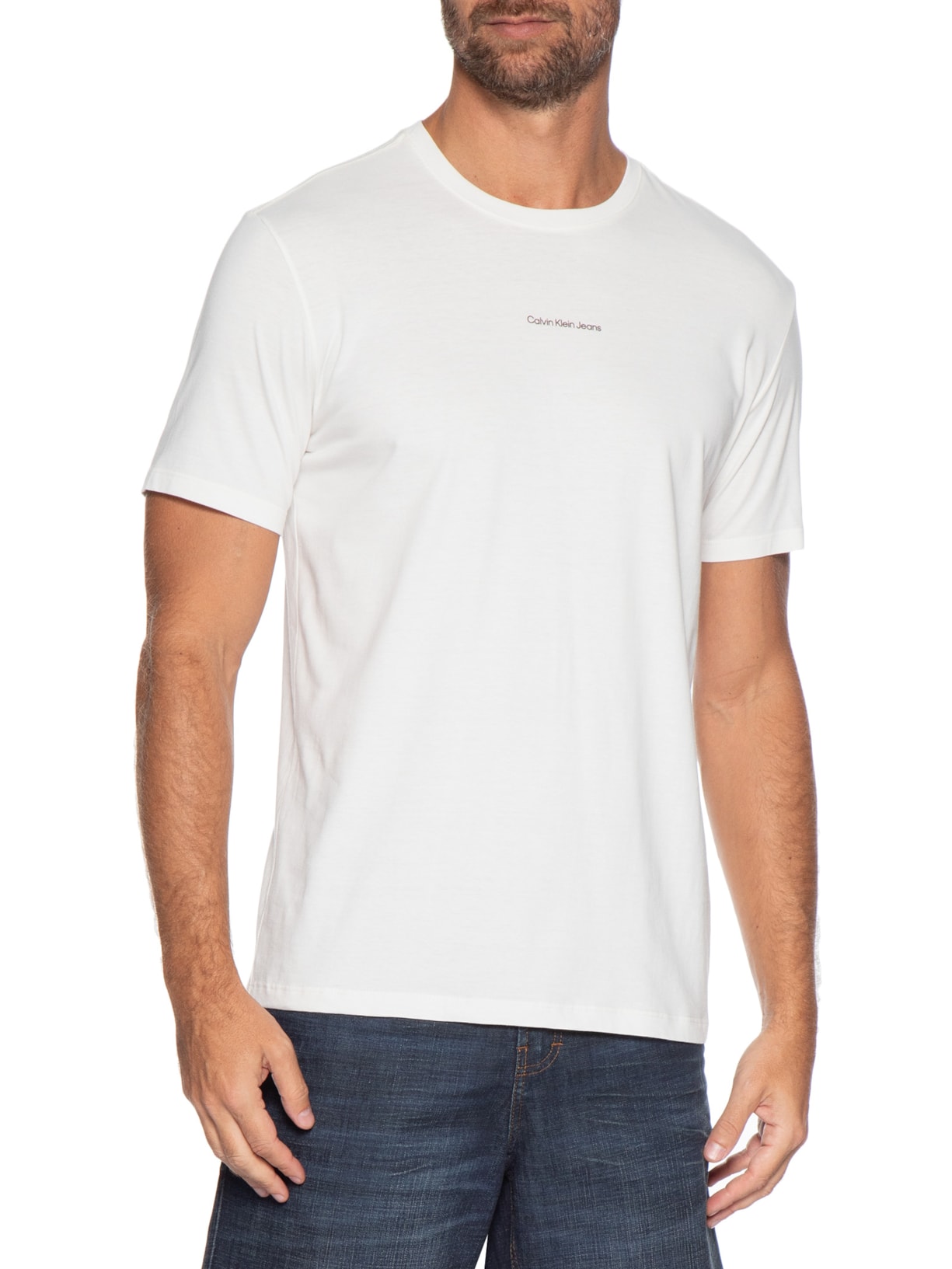 Camiseta Masculina Manga Curta CKJ Minimal Statement Branco Calvin Klein Jeans