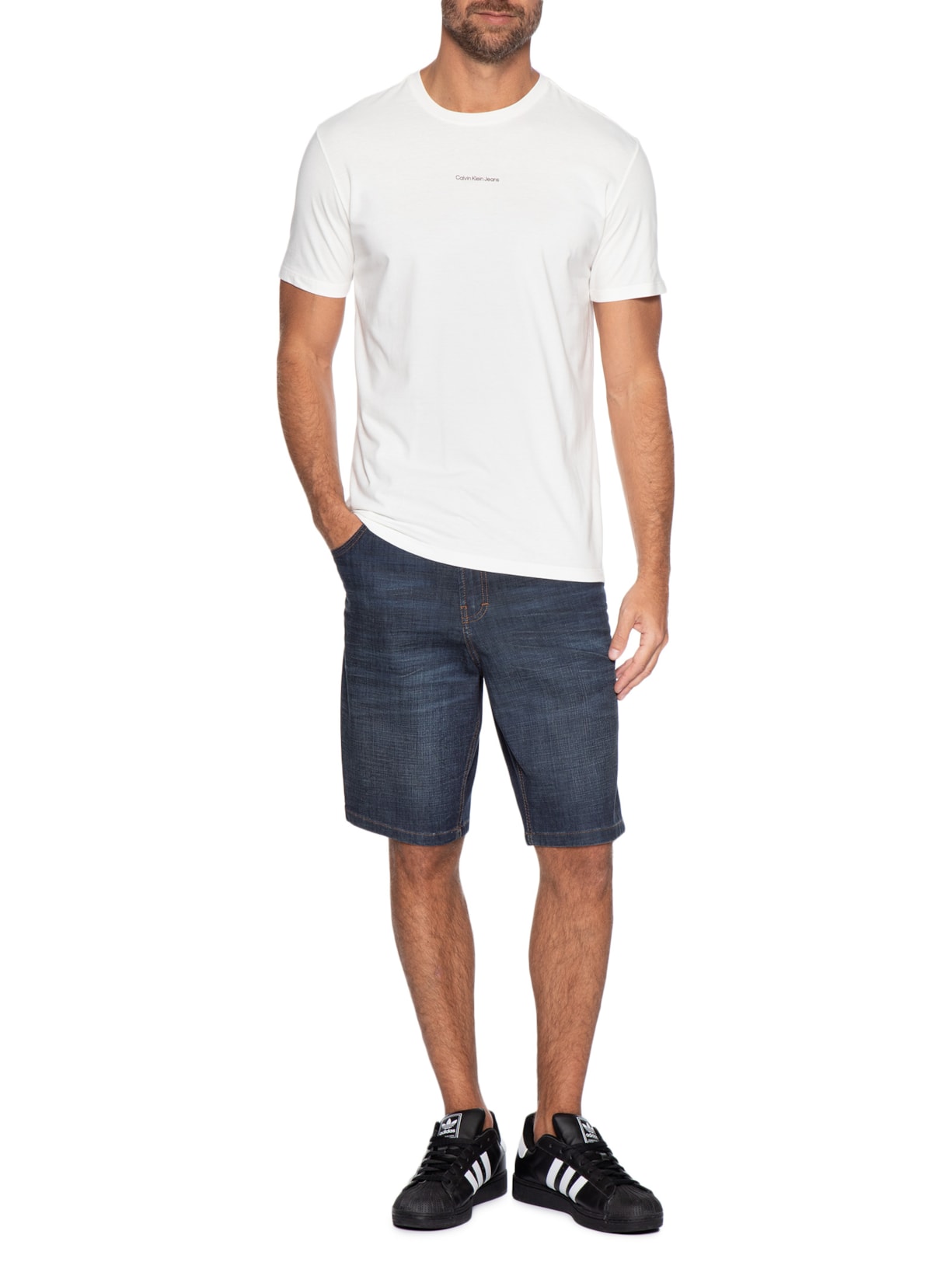 Camiseta Masculina Manga Curta CKJ Minimal Statement Branco Calvin Klein Jeans