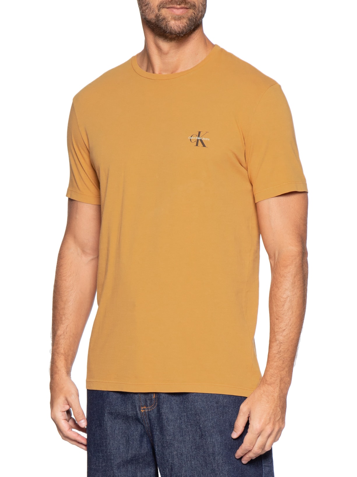 Camiseta Masculina Manga Curta CKJ Reissue Peito Bege Calvin Klein Jeans