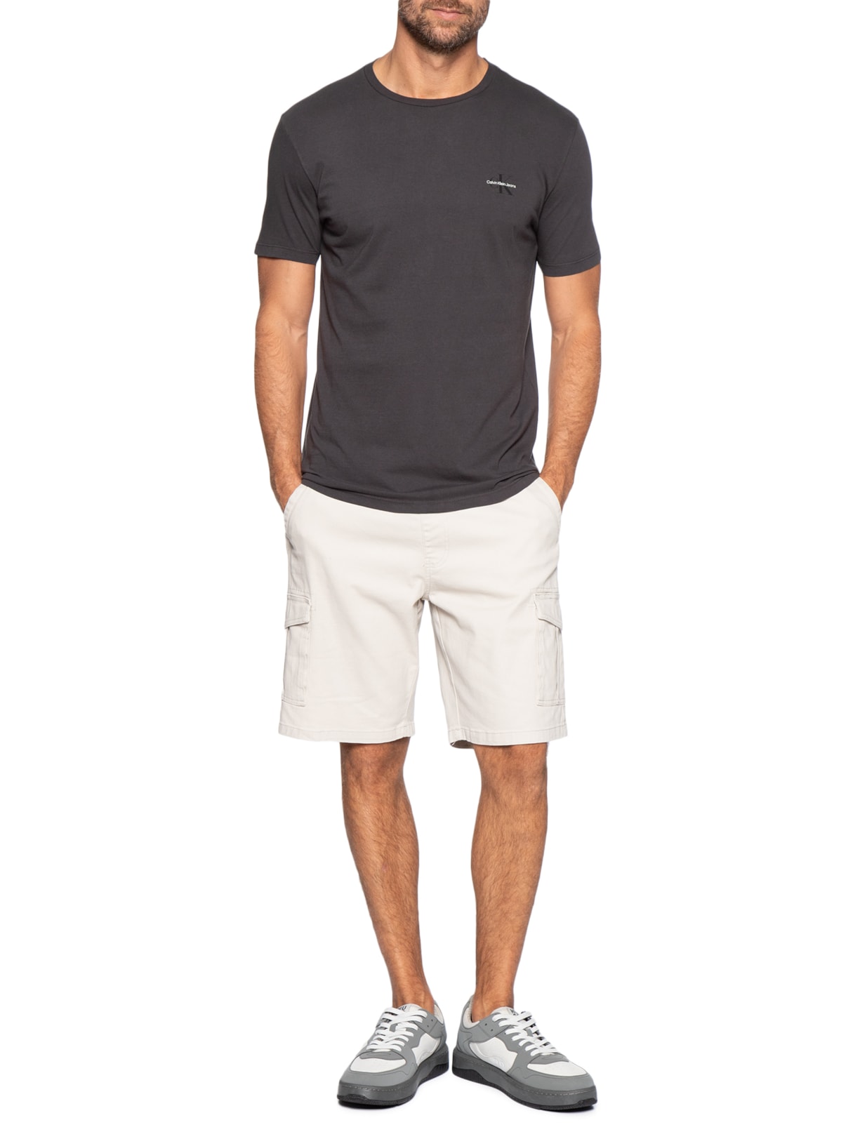 Camiseta Masculina Manga Curta CKJ Reissue Peito Cinza Calvin Klein Jeans