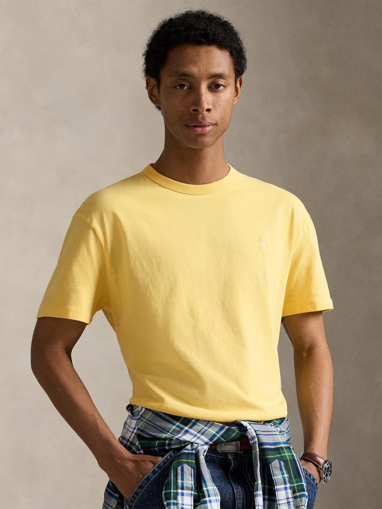 Camiseta Masculina Manga Curta Classic Logo Bordado Amarelo Polo Ralph Lauren