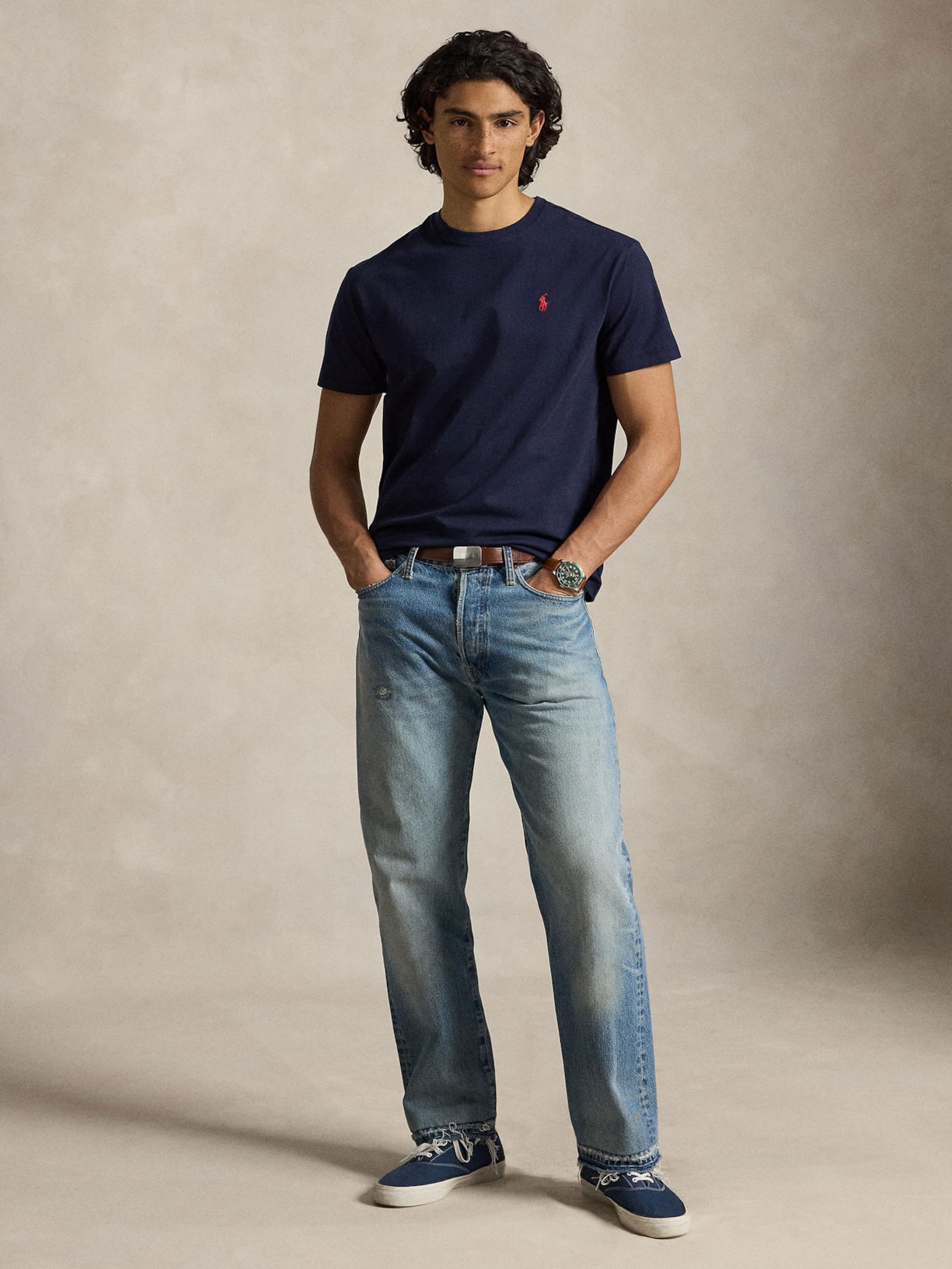 Camiseta Masculina Manga Curta Classic Logo Bordado Azul Polo Ralph Lauren