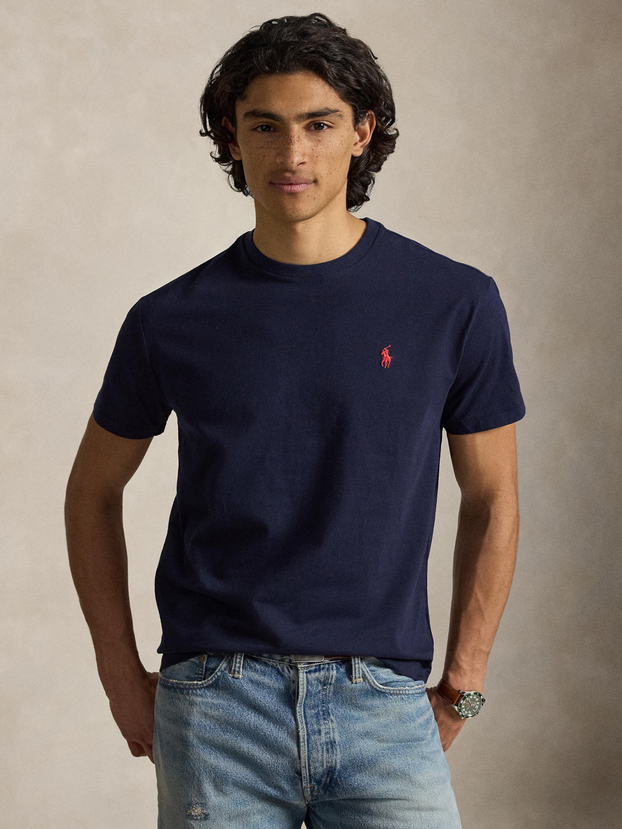 Camiseta Masculina Manga Curta Classic Logo Bordado Azul Polo Ralph Lauren