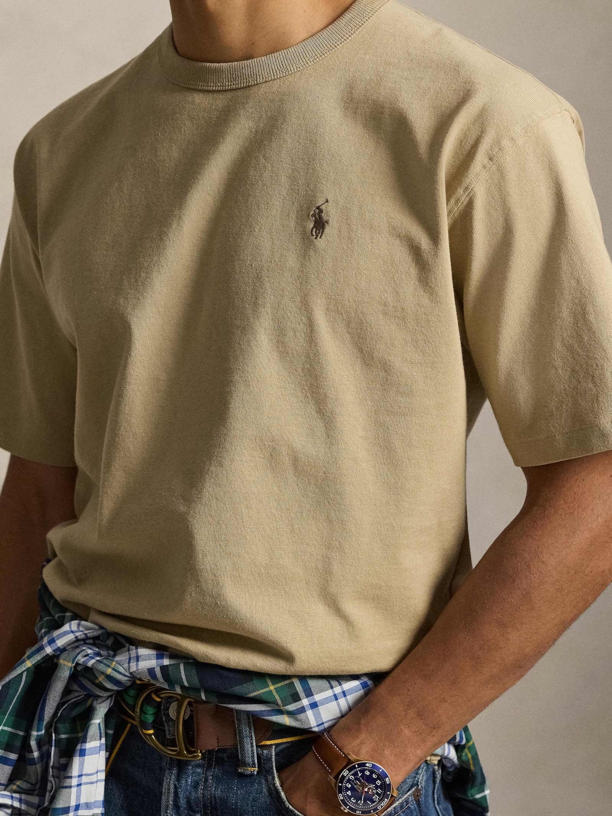 Camiseta Masculina Manga Curta Classic Logo Bordado Bege Polo Ralph Lauren