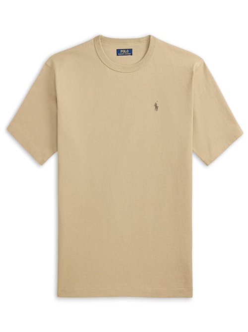 Camiseta Masculina Manga Curta Classic Logo Bordado - Bege