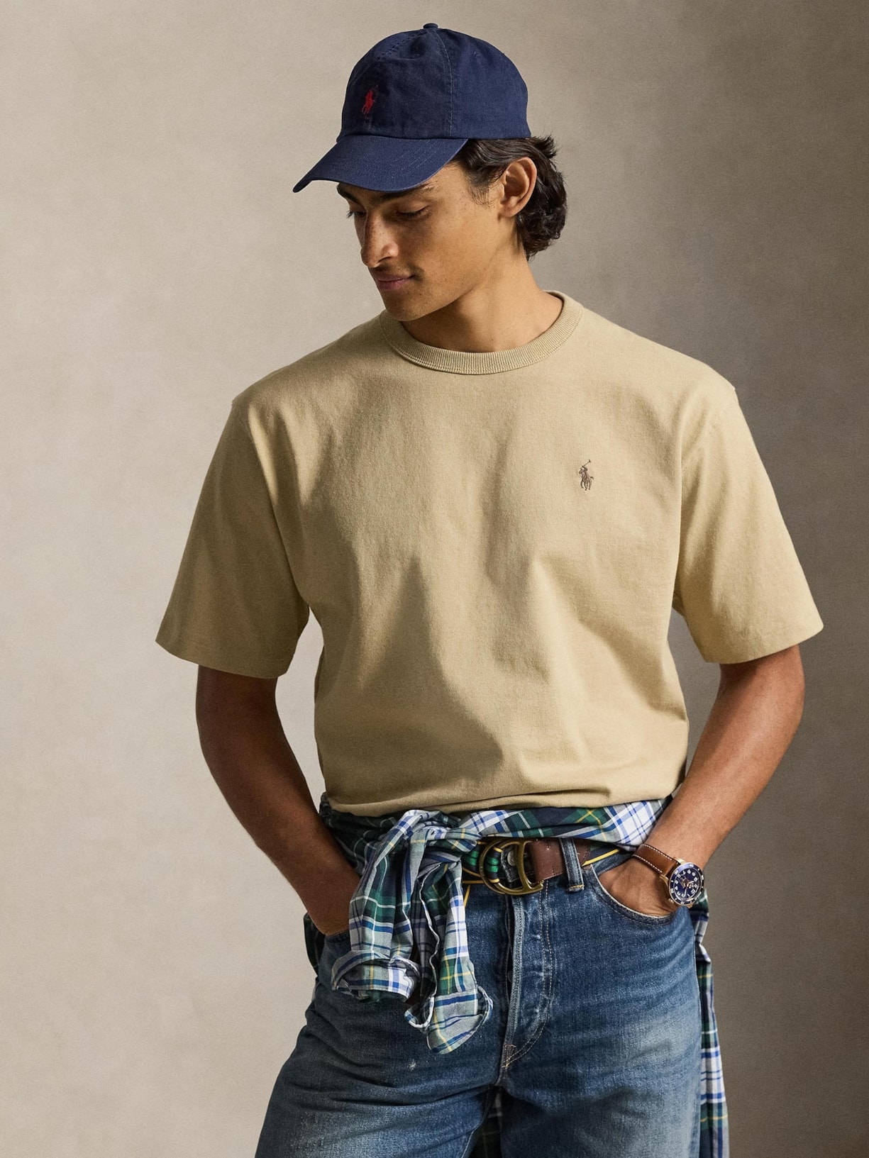 Camiseta Masculina Manga Curta Classic Logo Bordado Bege Polo Ralph Lauren