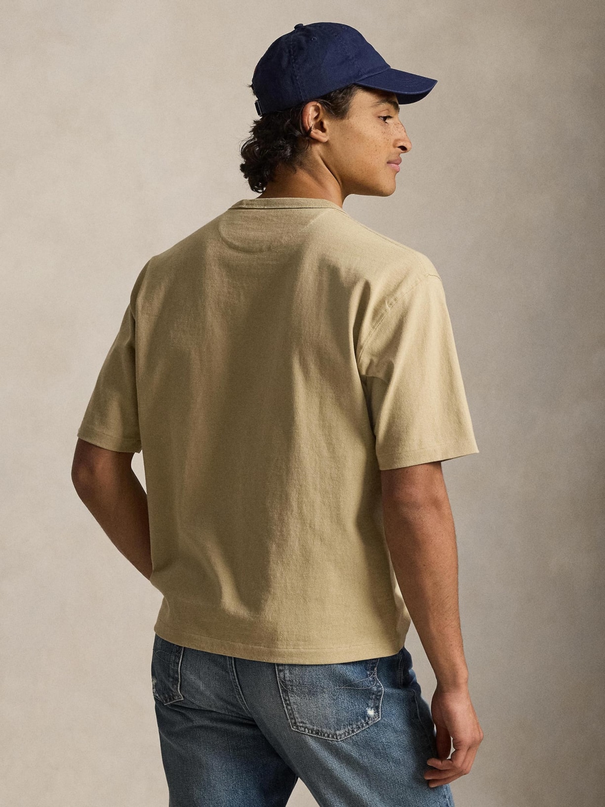 Camiseta Masculina Manga Curta Classic Logo Bordado Bege Polo Ralph Lauren
