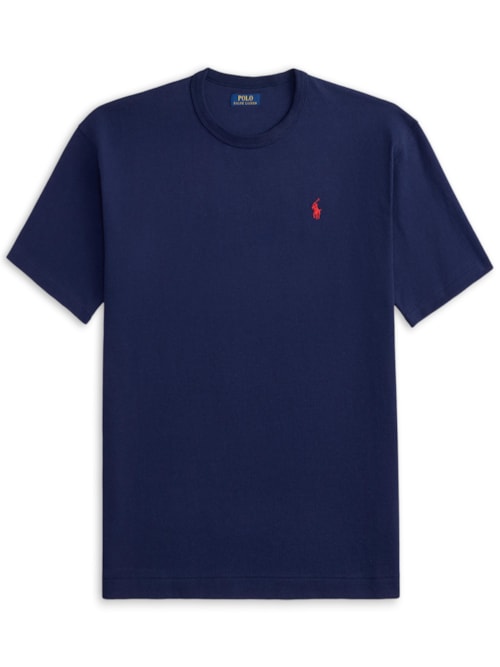 Camiseta Masculina Manga Curta Classic Logo Bordado Fit Relaxed - Azul