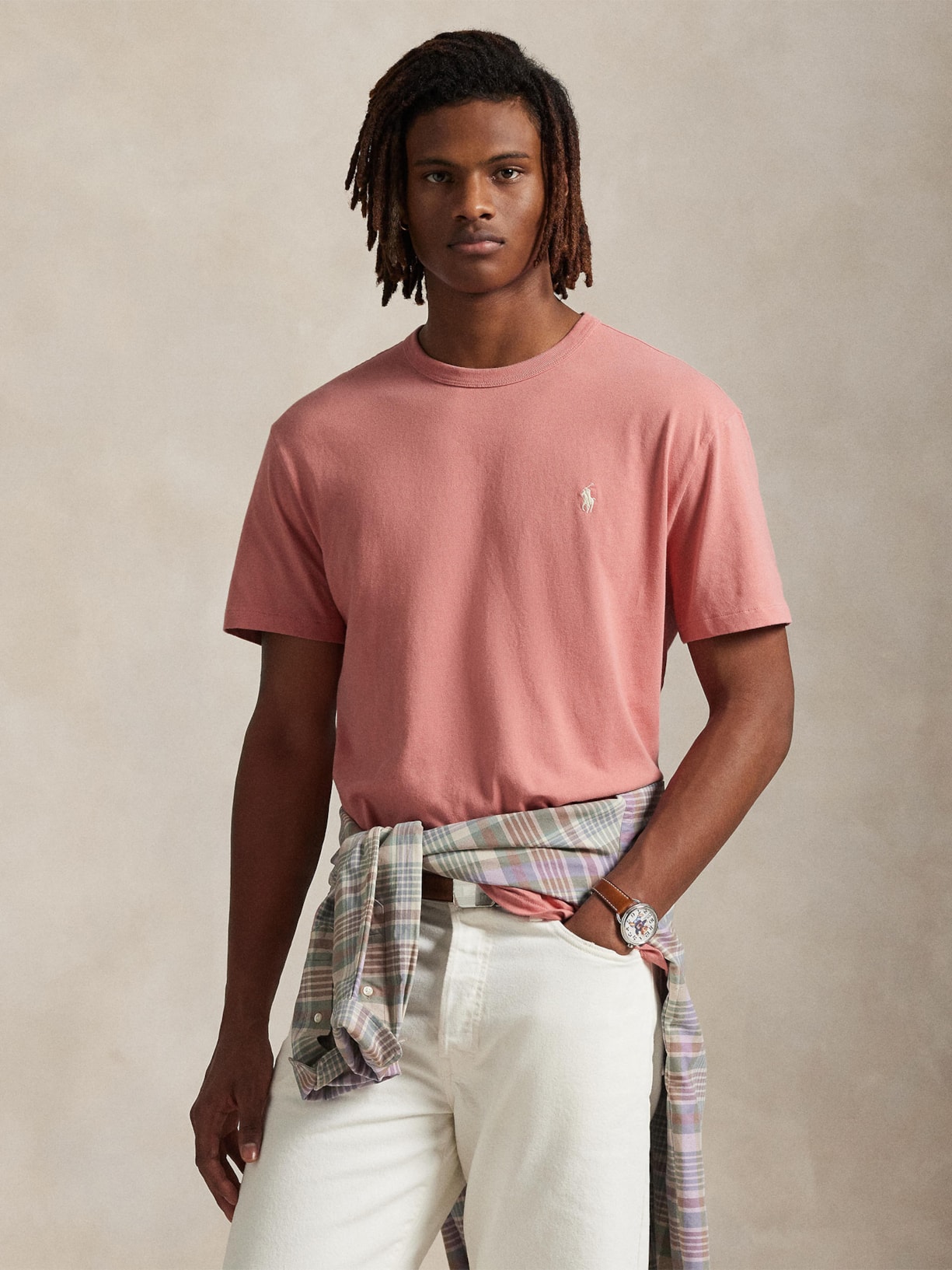 Camiseta Masculina Manga Curta Classic Logo Bordado Rosa Polo Ralph Lauren