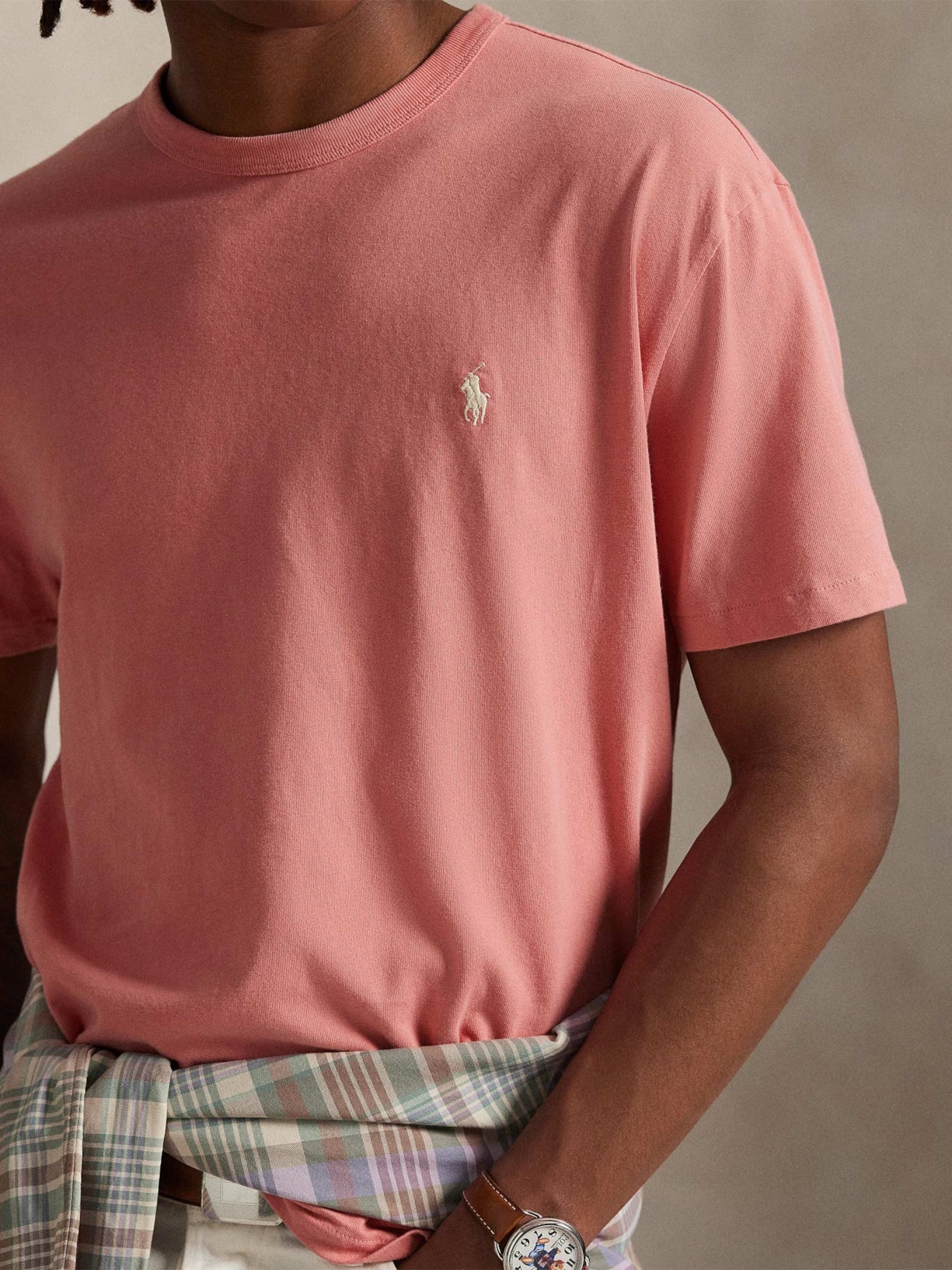Camiseta Masculina Manga Curta Classic Logo Bordado Rosa Polo Ralph Lauren