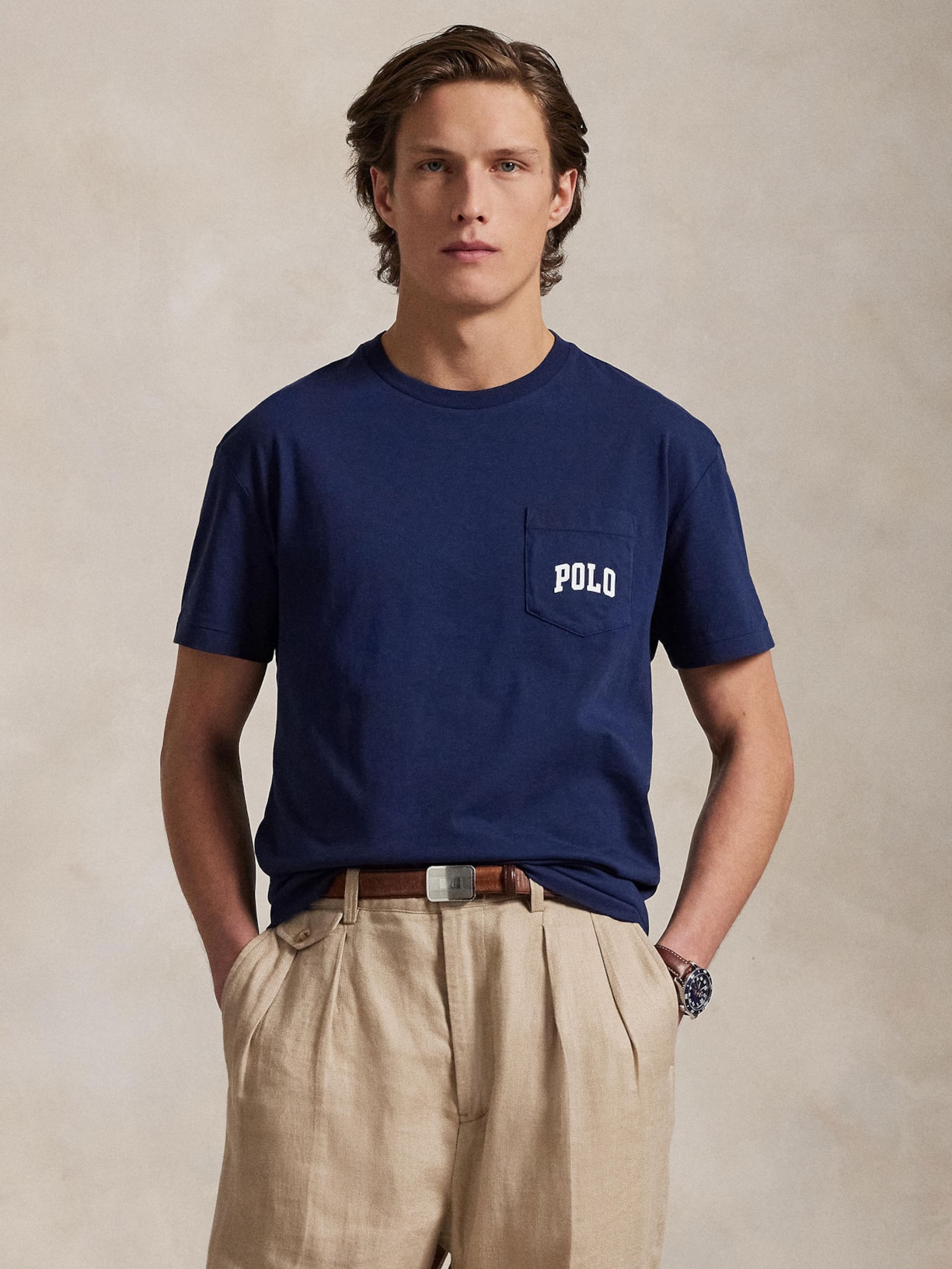 Camiseta Masculina Manga Curta Com Bolso Seasonal Bear Azul Polo Ralph Lauren