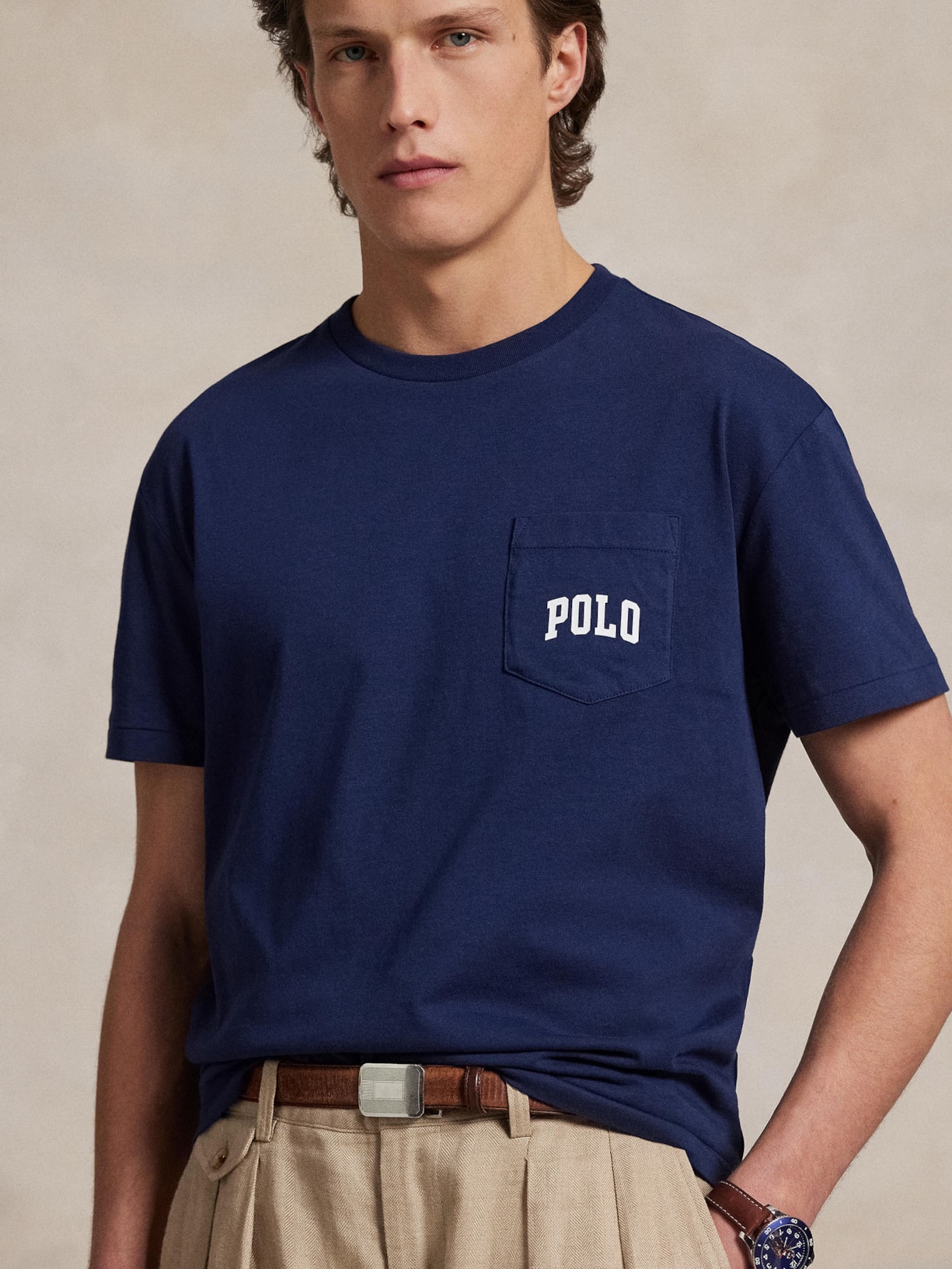 Camiseta Masculina Manga Curta Com Bolso Seasonal Bear Azul Polo Ralph Lauren
