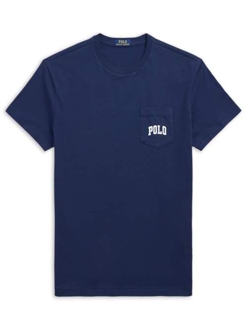 Camiseta Masculina Manga Curta Com Bolso Seasonal Bear - Azul