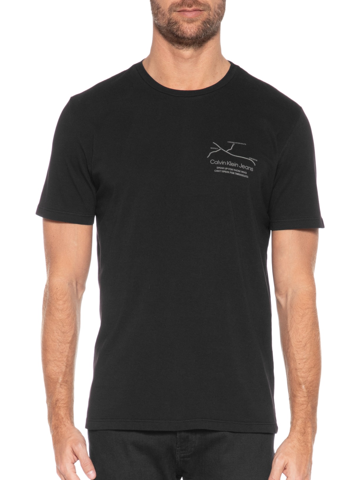 Camiseta Masculina Manga Curta Conservation Route Preto Calvin Klein Jeans