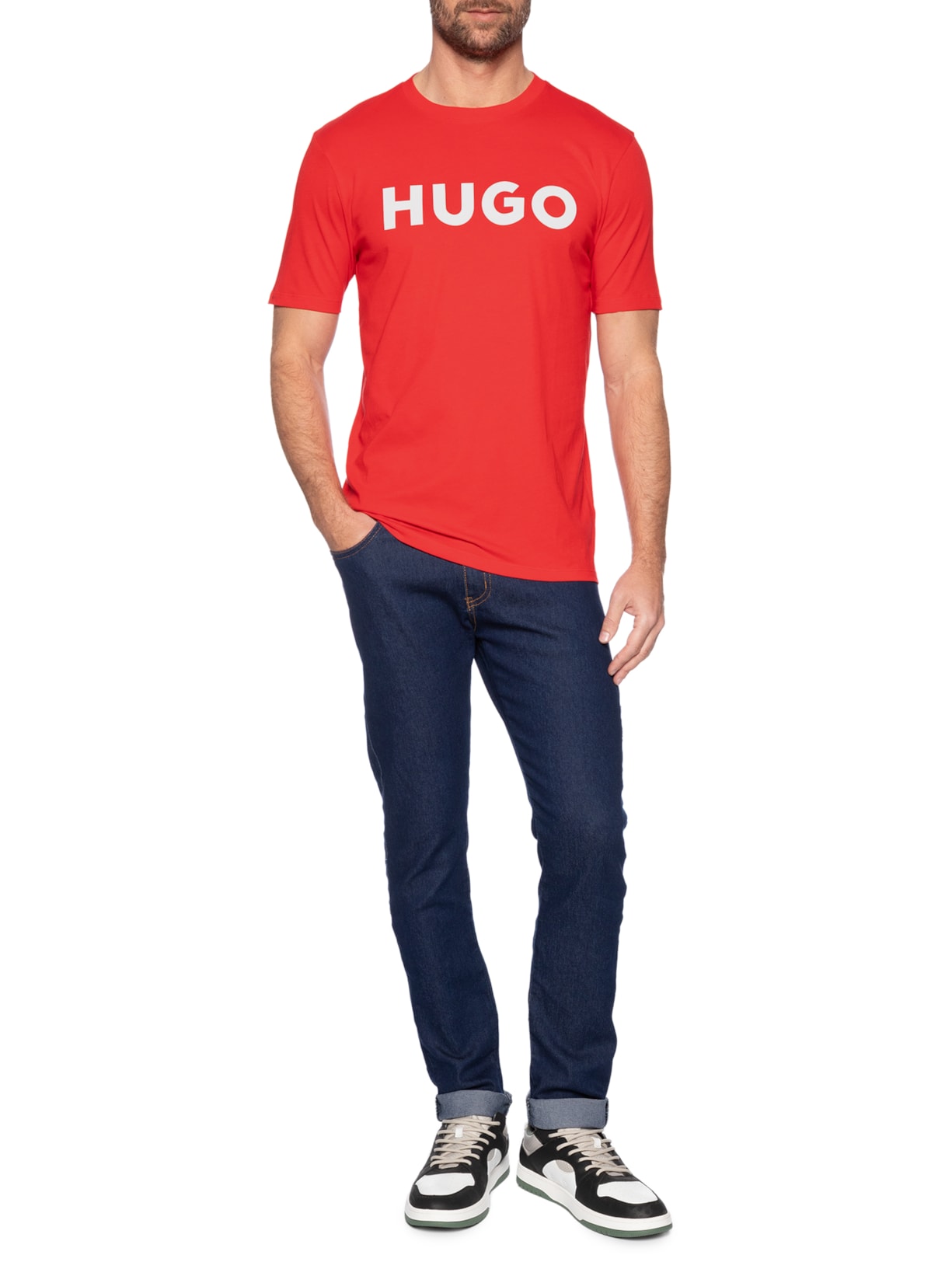 Camiseta Masculina Manga Curta Dilúvio Vermelho Hugo