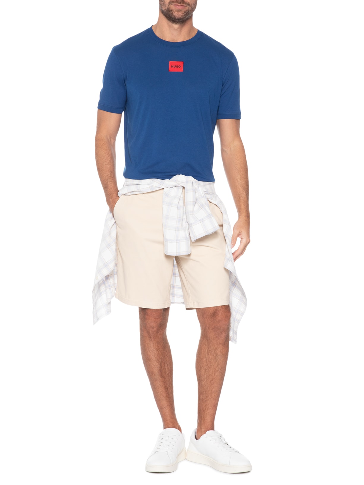 Camiseta Masculina Manga Curta Diragolino Azul Hugo
