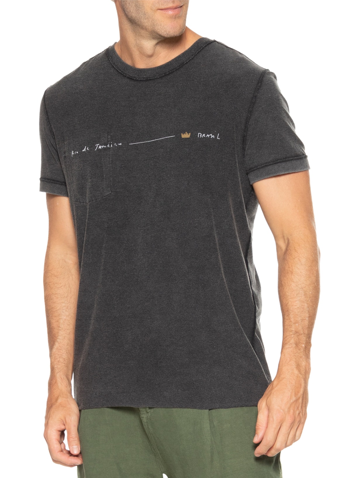 Camiseta Masculina Manga Curta Double Ipanema Kingdom Preto Osklen